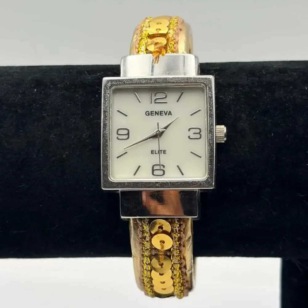 Silver & Gold Geneva Cuff Watch